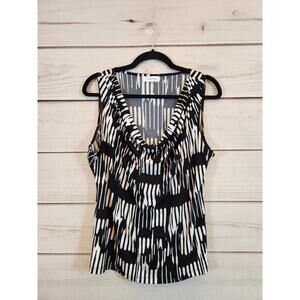 Calvin Klein Women's Black & White Abstract Print Sleeveless Cowl Neck Top Sz XL